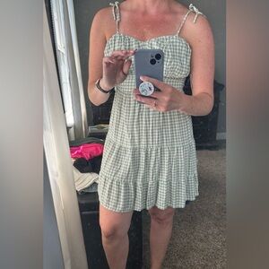 Green and white gingham dress